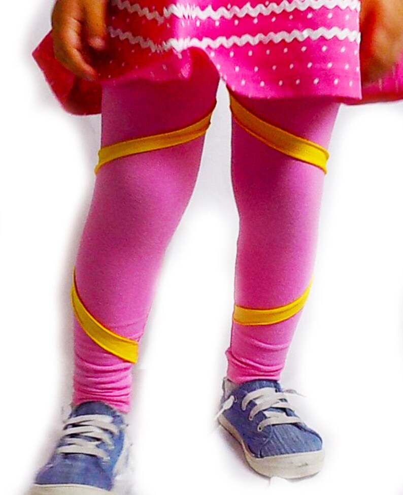 Fun Pink and yellow girls comfortable cotton spandex leggings image 3