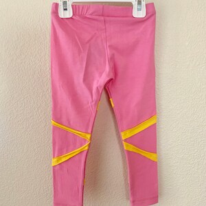 Fun Pink and yellow girls comfortable cotton spandex leggings image 2