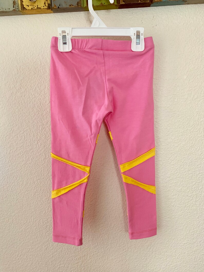 Fun Pink and yellow girls comfortable cotton spandex leggings image 2