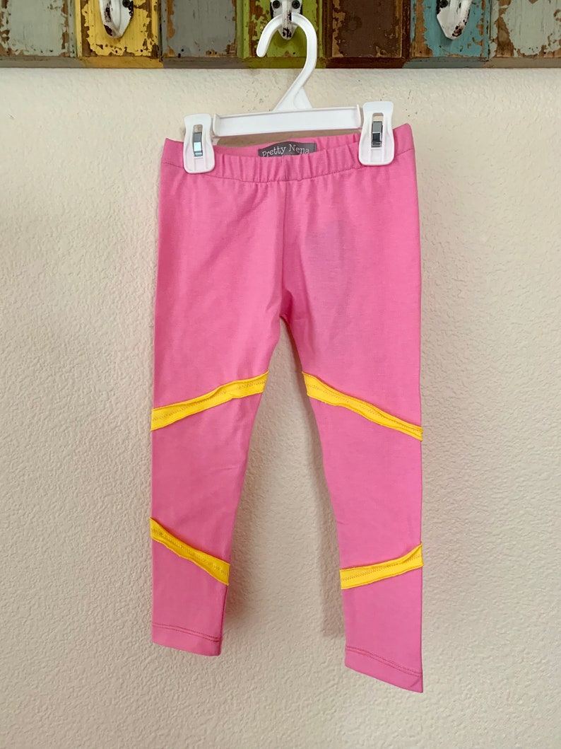 Fun Pink and yellow girls comfortable cotton spandex leggings image 1