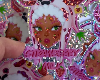 Strawberry Milk Babe/ Vinyl halo-Graphic Glitter adesivo