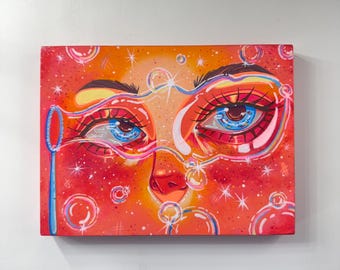 Radiant Vision - Original Hand Painted Artwork on Wood PanelModern Pop Surreal Painting |6x8