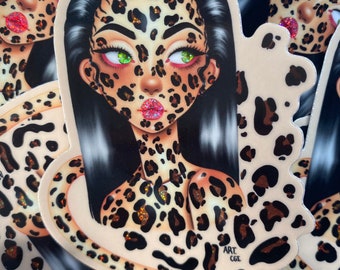 Cheetah Girl / Vinyl Glitter halo adesivo grafico