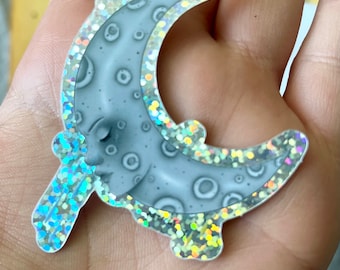 Luna triste / Adesivo con grafica a alone glitter in vinile