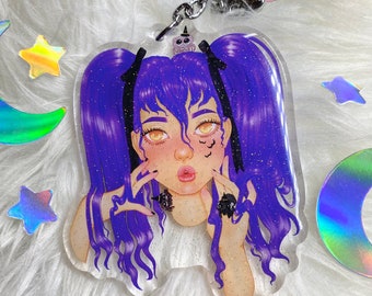 Witchy Spider Girl | Acrylic Glitter Keychain