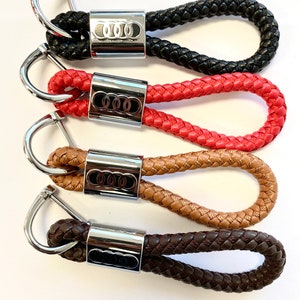 audi keyring braided faux leather red brown black accesories for car lovers 