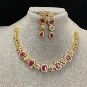 American Diamond Ad Cz Indian Bridal Party Jewelry Set Wedding Women OP25-08