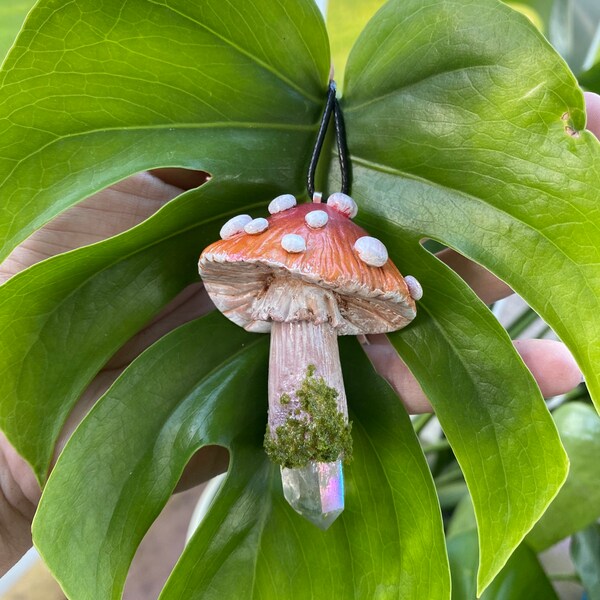 Angel aura quartz mushroom necklace