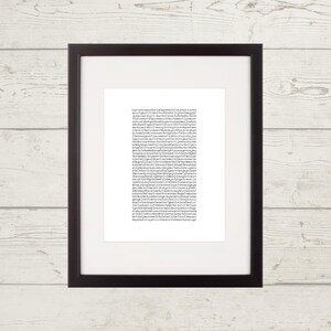 May include: Black and white framed print with a long text in a typewriter font. The text is a list of names, including Harry, Trevor, and Maggie. The text is centered on the page.