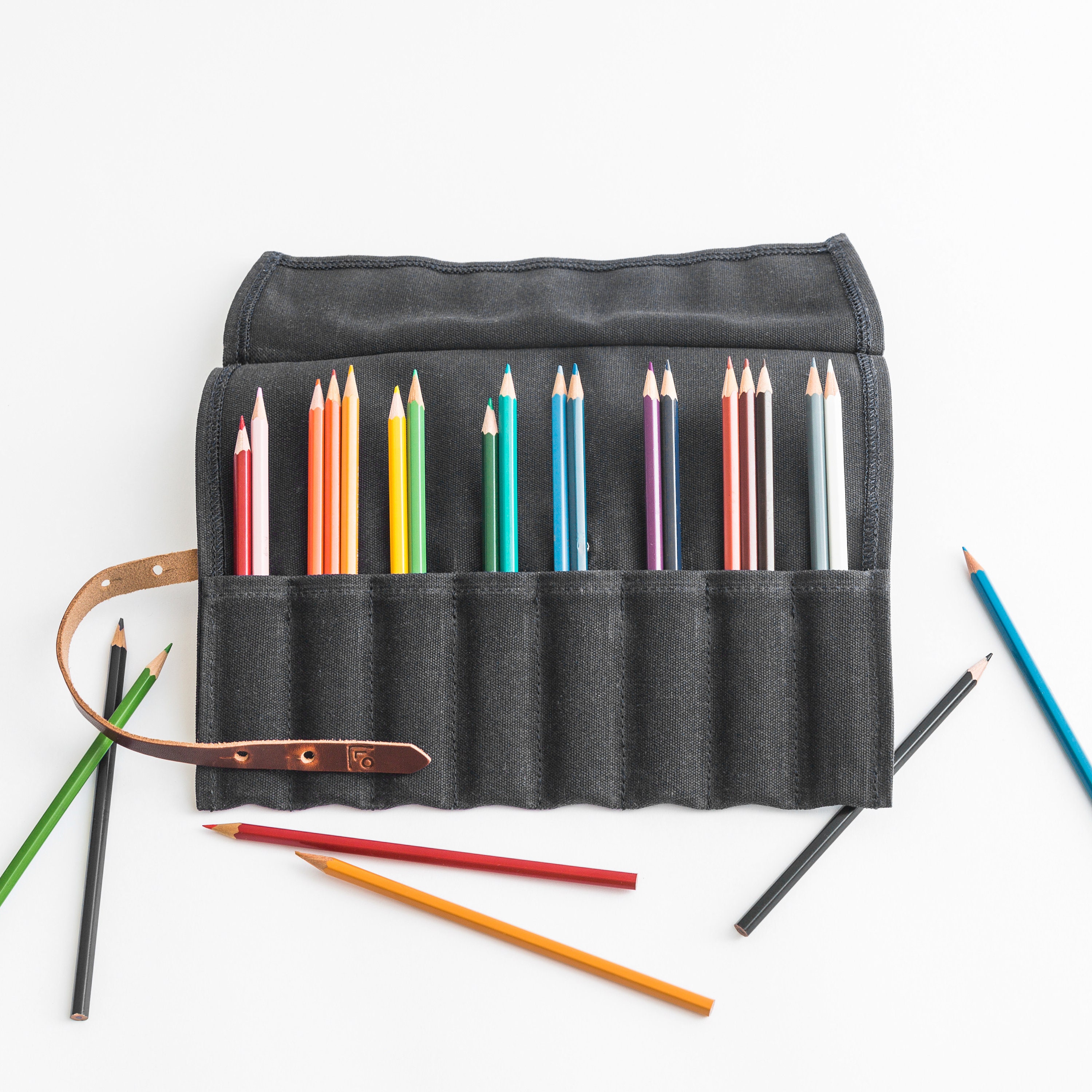 lasenersm RNAB07P72JTK6 1 piece 60 slot canvas pencil roll up case pencil  wrap case roll up pouch pen wrap organizer roll up pencil holder charcoal p