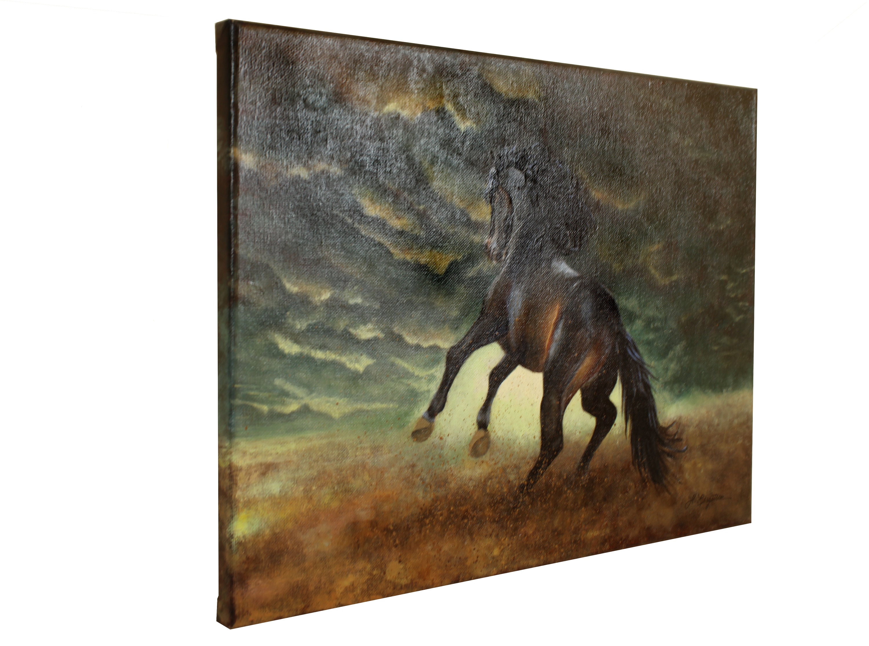 Painting of Black Horse/stallion With Stormy Sky Entitled