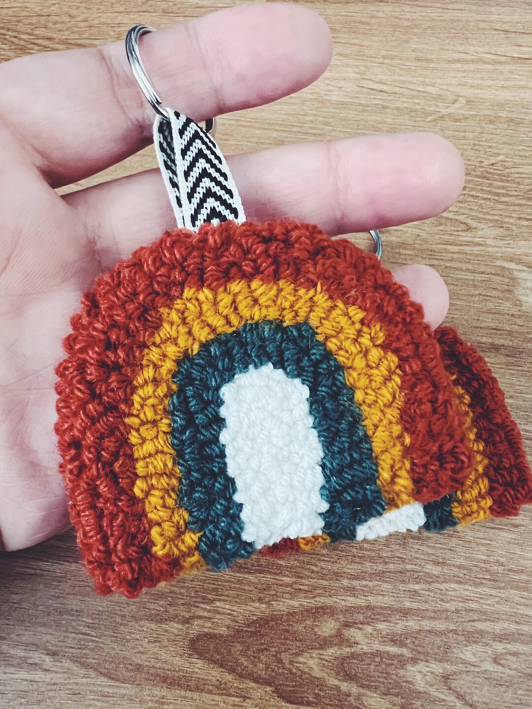 Keychains Punch Needle Handmade Neutral Keychains Rainbow Autumn Boho Floral Modern Gift Ideas