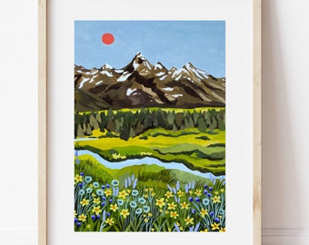 Grand Tetons Wildflowers:  Wall Art, Art Print, Grand Tetons, Wyoming, Jackson Hole, Mountain Art, Travel Art, Mountain Landscape