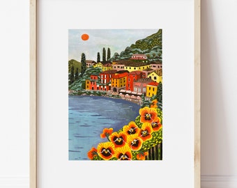 Varenna Italy:  Wall Art, Art Print, Travel Art, Travel Illustration, Landscape Illustration, Lake Como, Italy