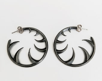 Black Spiky Hoop Earrings, Gothic Large Hoops Earrings