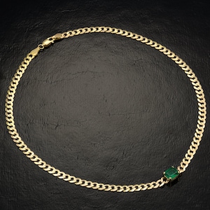 Elegant Unisex 14K Gold Cuban Link Chain Choker, Emerald Choker Necklace