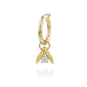14K Gold Fly Dangle Diamond Hoop Earring