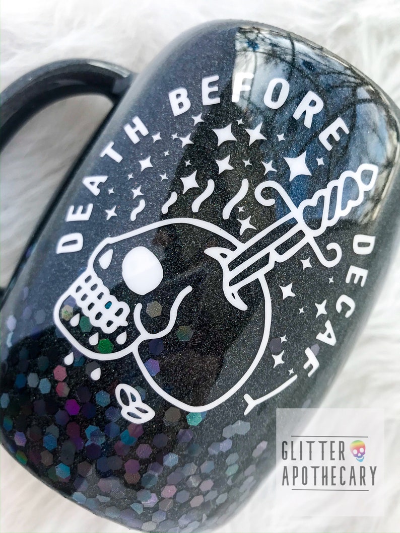 Death Before Decaf Tumbler--Skull Coffee Mug
