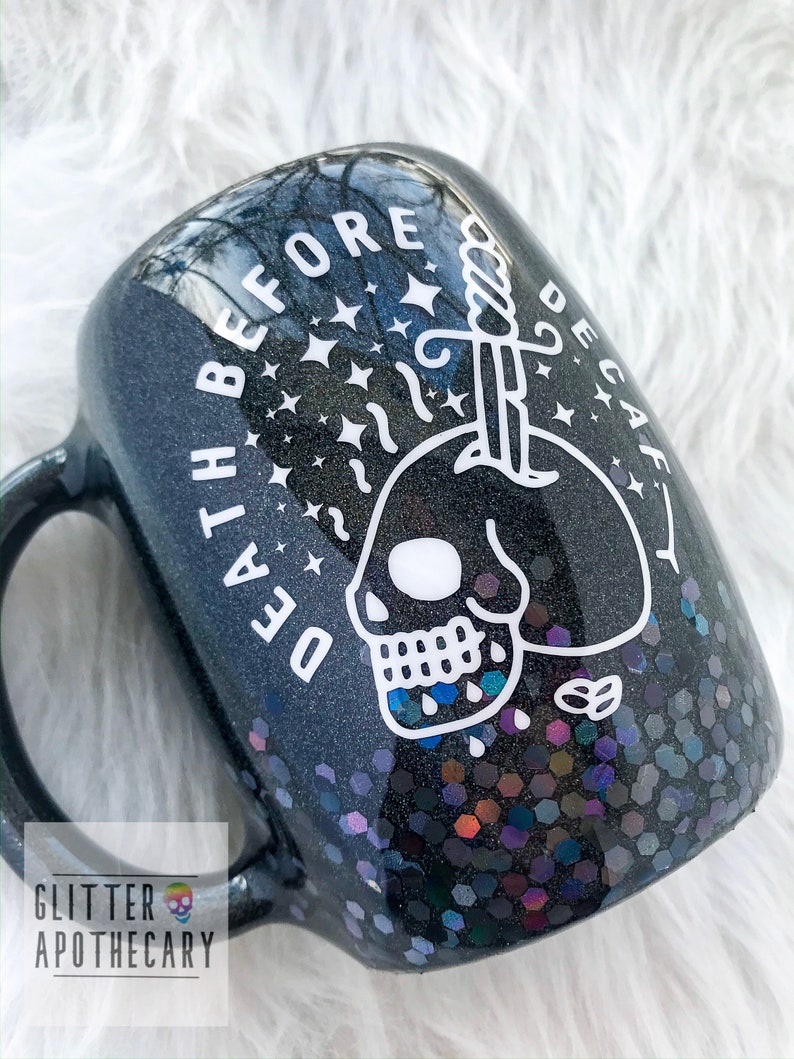 Death Before Decaf Tumbler--Skull Coffee Mug