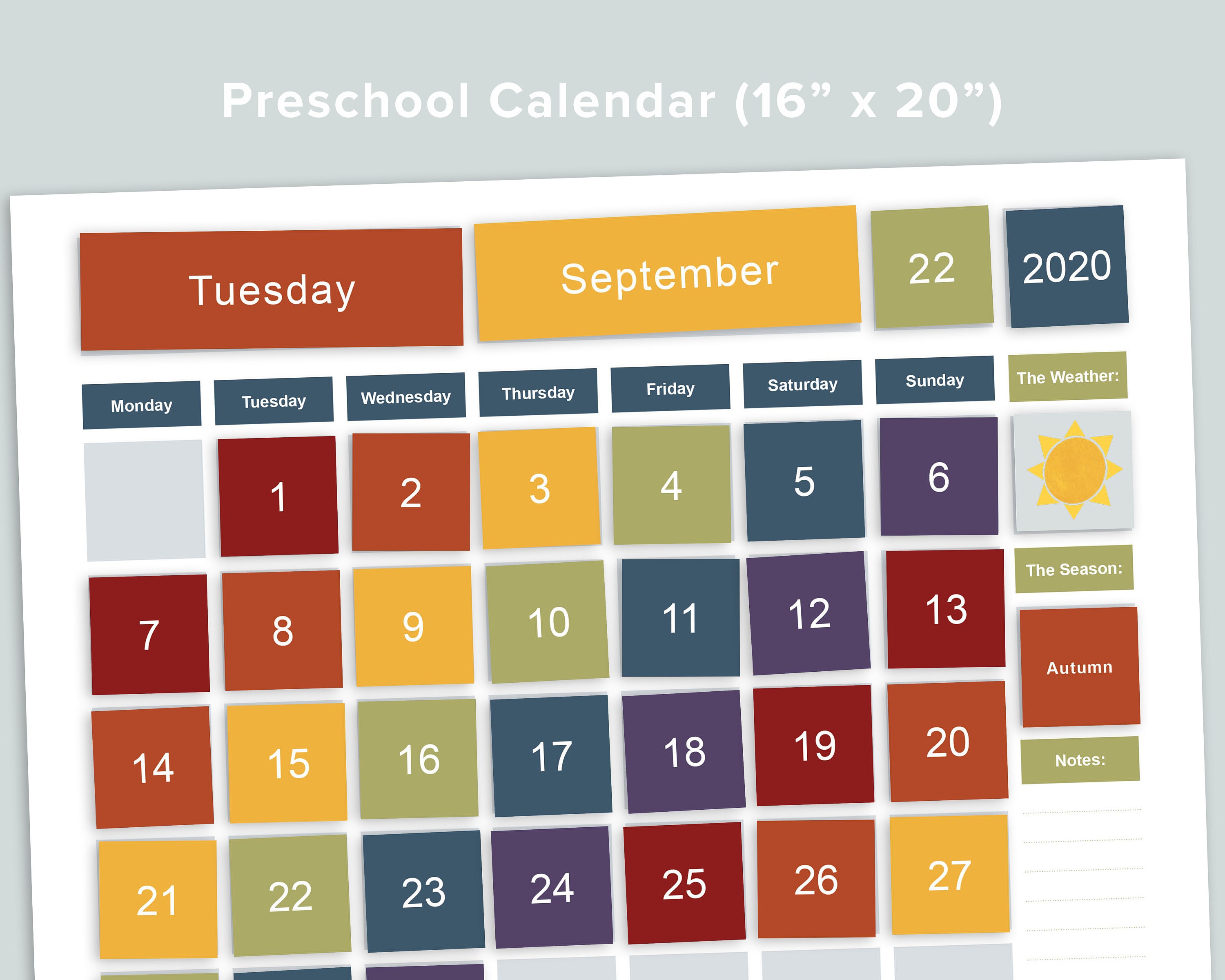 Large Preschool Calendar Board Printable Pages Perpetual Etsy