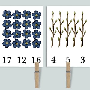 Tarjetas de números del 1 al 20 para contar y recortar en primavera / Imprimibles para la educación en el hogar en primavera / Tarjetas didácticas para contar nidos de pájaros para preescolares en el aula