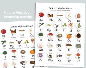 Nature ABC Beginning Sounds Activity Match | Nature Busy Book Pages | Alphabet Homeschool Printables | Preschool ABCs letter Matching