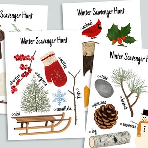 Winter natuur speurtocht afdrukbare | Printables voor thuisonderwijs | Achtertuin zoeken | Woodland Outdoor Verjaardag Kinderfeestactiviteit