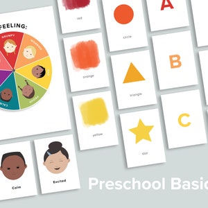 Pacchetto di nozioni di base per la scuola materna, materiale stampabile per la scuola domestica / Schede didattiche per il conteggio dei giorni con i numeri da colorare, lavagna del cerchio del mattino, materiale stampabile per i bambini piccoli Montessori