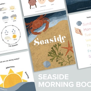 Preschool Circle Time Morning Menu Book | Printable Calendar Pages | Ocean Seaside Unit Homeschool Printables Nature Poems Poetry Tea Time