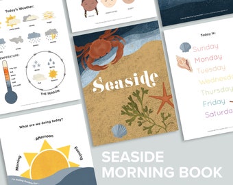Preschool Circle Time Morning Menu Book | Printable Calendar Pages | Ocean Seaside Unit Homeschool Printables Nature Poems Poetry Tea Time
