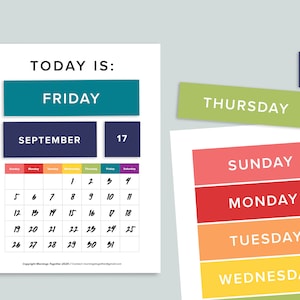 Preschool Kids Calendar Board Printable Pages | Perpetual Today Date Month Homeschool Printables Classroom Minimal Morning Circle Time Board