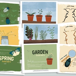 Playdough Mats BUNDLE | 30 Pages Printable | Spring Beetle Plants | Homeschool Printables Nature Activities Dough Mats Toddler Create a Face