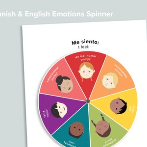 Spanish & English Emotions Spinner Wheel Printable | Feelings Flash Cards | Preschool Morning Basket | Homeschool Printables Circle Time