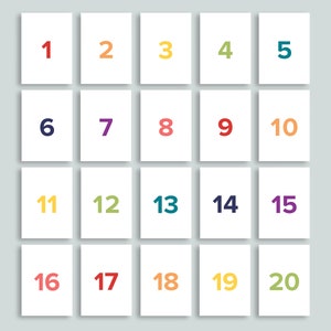 Nummerkaarten 1-20 afdrukbaar | Voorschoolse Thuisonderwijs Klaslokaal | Wiskunde Tellen Minimalistisch 123 Flashcards Gedrukt Cijfers Eén Tien Twintig