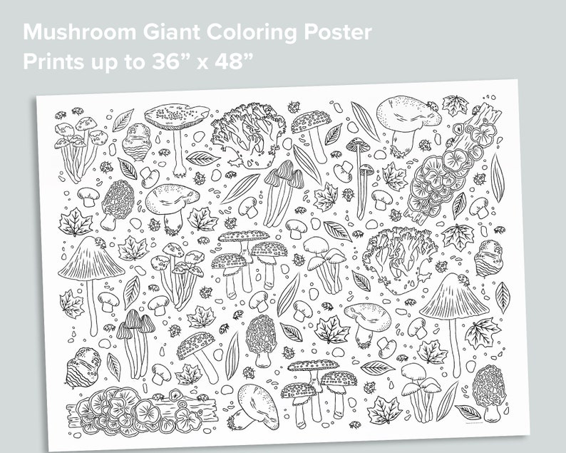 Giant Mushroom Coloring Poster Homeschool Printables Black - Etsy Canada