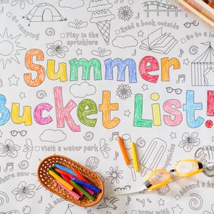 Summer Bucket List Coloring Poster | Homeschool Printables | Black and White Large Coloring Pages | Nature Preschool Activity Play Mat