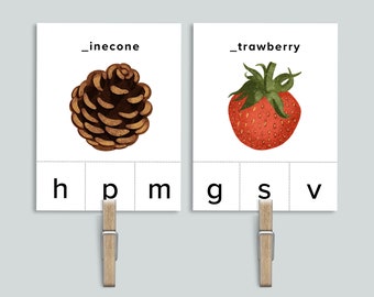 Beginning Sounds Clip Cards | Nature ABC Printable | Phonics Activity | Homeschool Printables Preschool Alphabet | classroom Letter ABCs