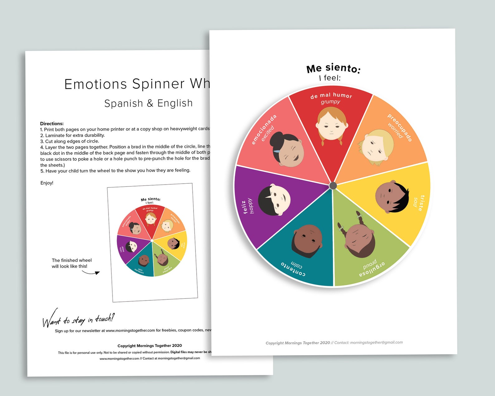 spanish english emotions spinner wheel printable feelings etsy