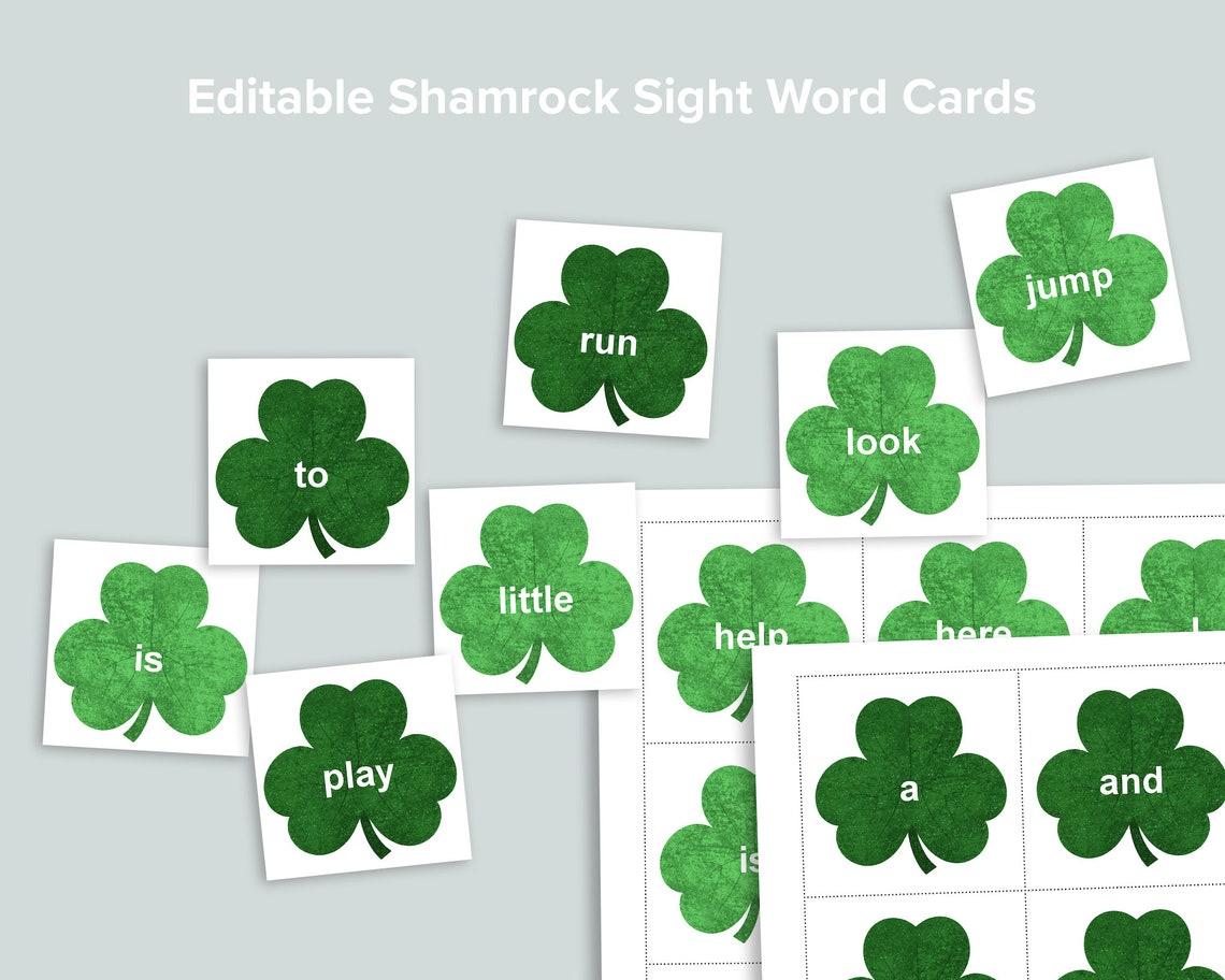 Editable Shamrock Sight Words Flashcards Saint Patrick's | Etsy