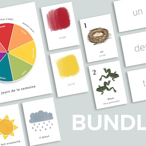 BUNDLE French Preschool Bilingual Homeschool Printable | Color Nature Number Counting Flashcards Days of the Week Basic Toddler Montessori