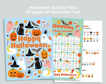 Paquete de actividades de Halloween para niños de 3 a 5 años / Imprimibles para la educación en el hogar / Páginas de actividades para preescolar y jardín de infantes