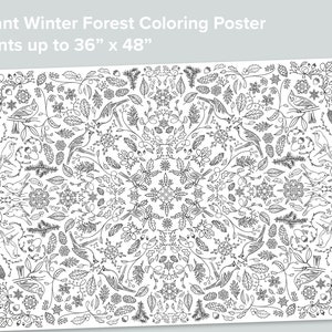 Giant Winter Forest Coloring Poster | Nature Homeschool Printables | Black and White Large Coloring Pages | Winter Birds Snow Activity