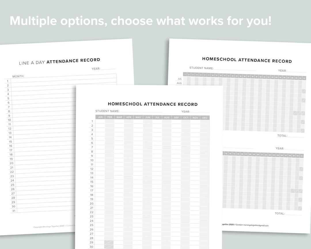 Homeschool Attendance Record Printable Page Homeschooler Records ...