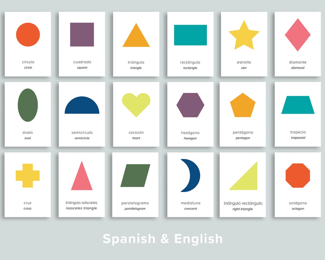 Spanish & English Shapes Bilingual Flashcards Printable Modern Basic Shape  Flash Cards Preschool Homeschool Classroom Toddler Flashcards 