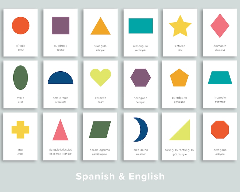 Spanish & English Shapes Bilingual Flashcards Printable Etsy
