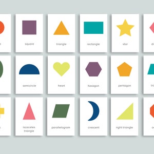 Flashcards de formes minimalistes imprimables | Flash Cards modernes de forme basique | Préscolaire École à la maison Salle de classe Notions de base minimalistes Tout-petit