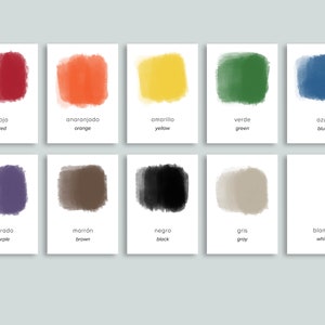 Spanisch & Englisch Minimalist Farbe Karteikarten Druckbare Farben Englisch Vorschule Homeschool Klassenzimmer Basics Kleinkind Karteikarten