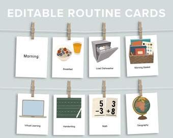 Editable Daily Rhythm Cards Printable Bundle | Morning Evening Routine | Kids Schedule Printable |  Homeschool Subject Flashcard
