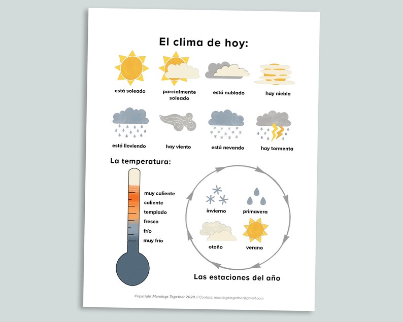 Spanish Weather Printable BUNDLE Homeschool Kids Calendar | Etsy