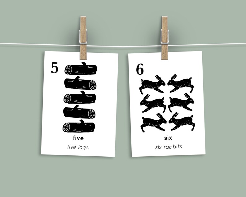 minimal nature number cards printable forest art preschool